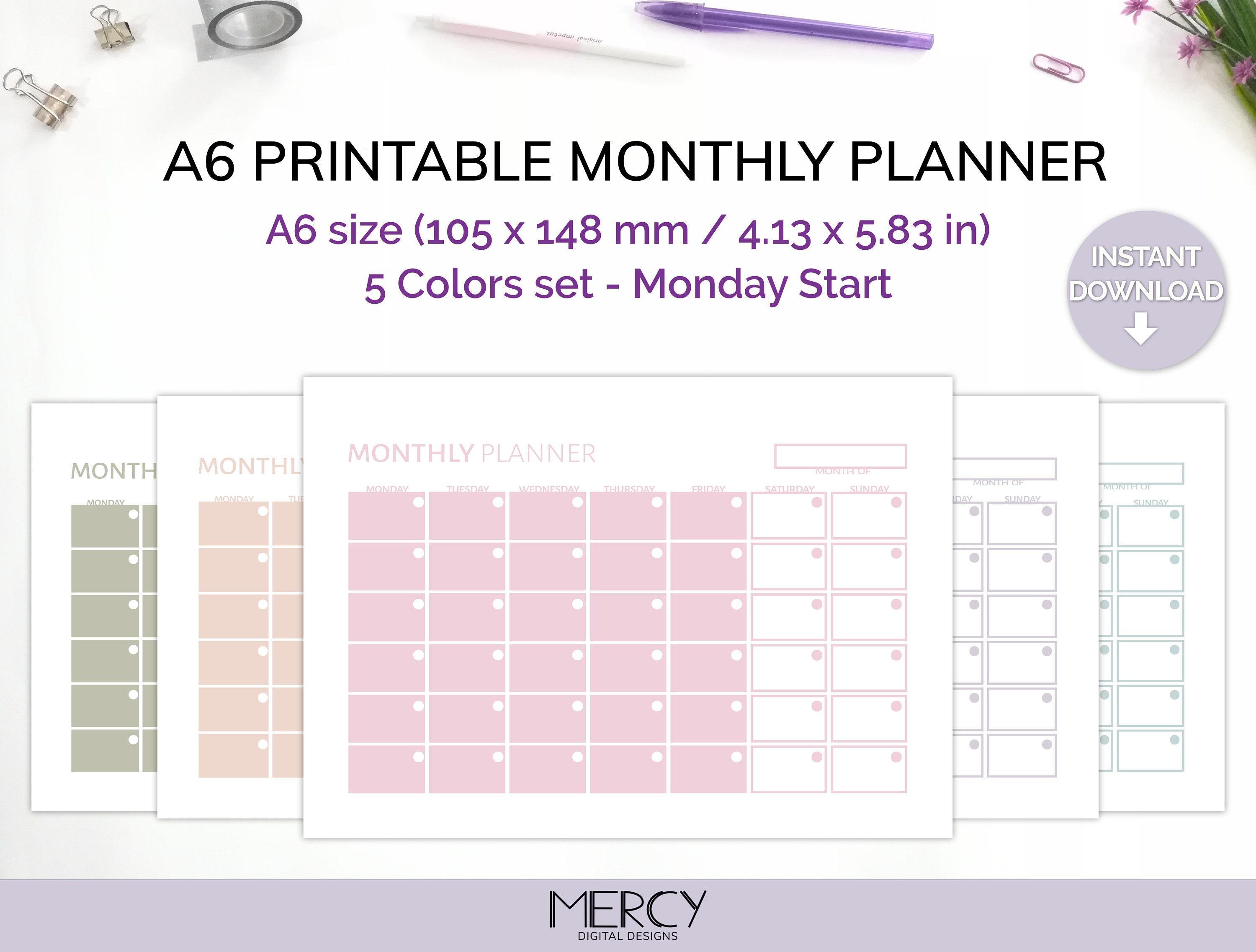 A6 Monthly Planner Printable A6 Undated Calendar | Etsy
