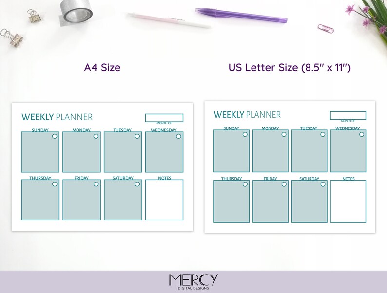 Printable Weekly Planner, Landscape Weekly Planner Printable, A4 and US ...