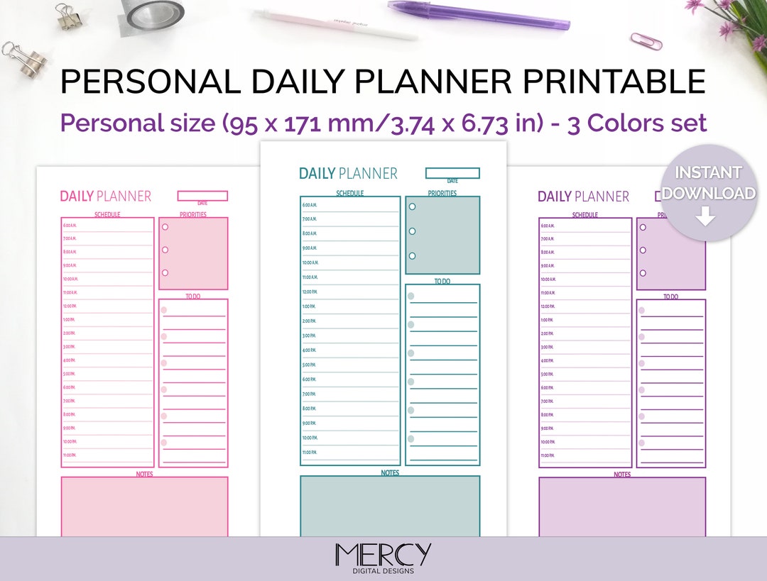 Personal Size Daily Planner Printable, Personal Size Planner Inserts