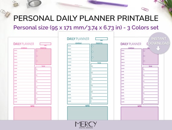Personal Size Daily Planner Printable Personal Size Planner | Etsy