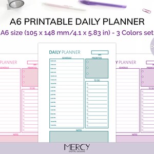 A6 Daily Planner Printable, Daily Hourly Planner, Day on One Page - Etsy