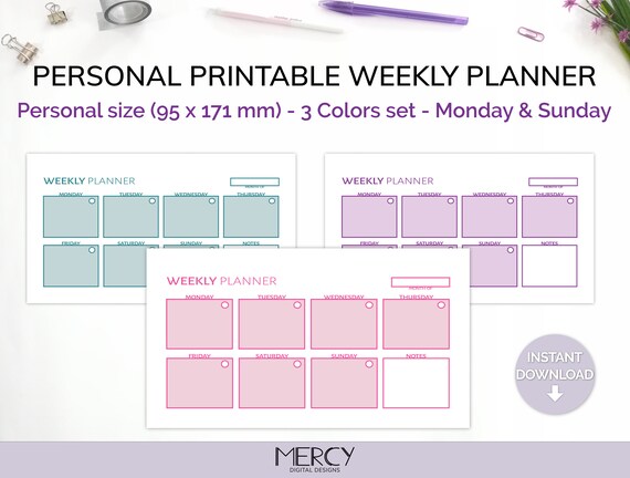 Personal Weekly Planner Printable Personal Size Weekly | Etsy