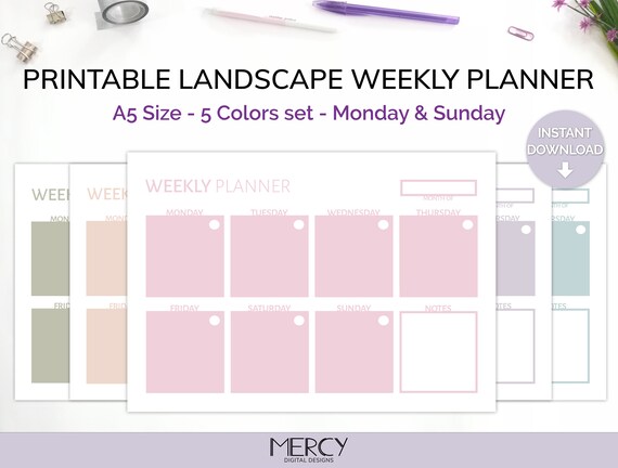 A5 Weekly Planner Printable | Etsy