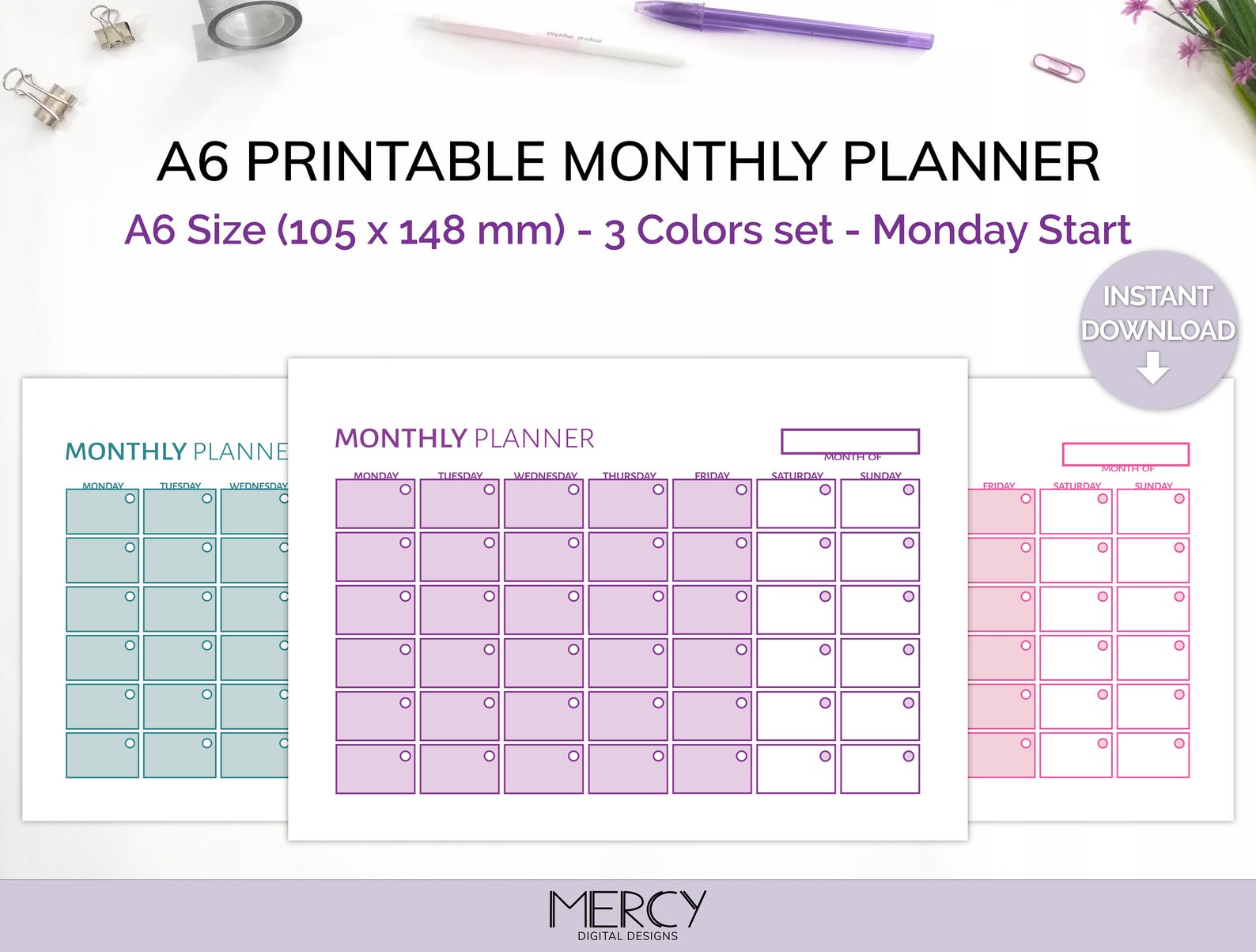 A6 Monthly Planner Printable, Monthly Calendar - Etsy