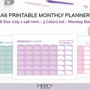 A6 Monthly Planner Printable, Monthly Calendar - Etsy