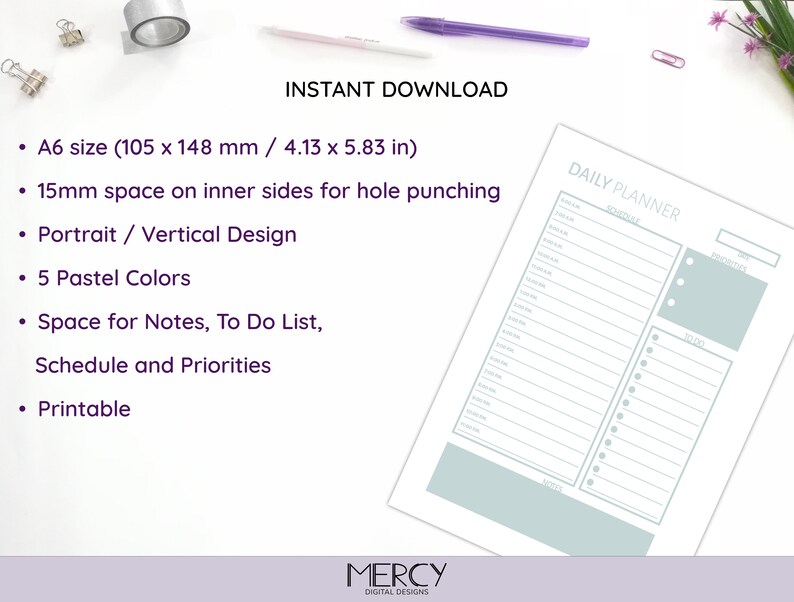 A6 Daily Planner Printable, Daily Schedule, Daily to Do List - Etsy