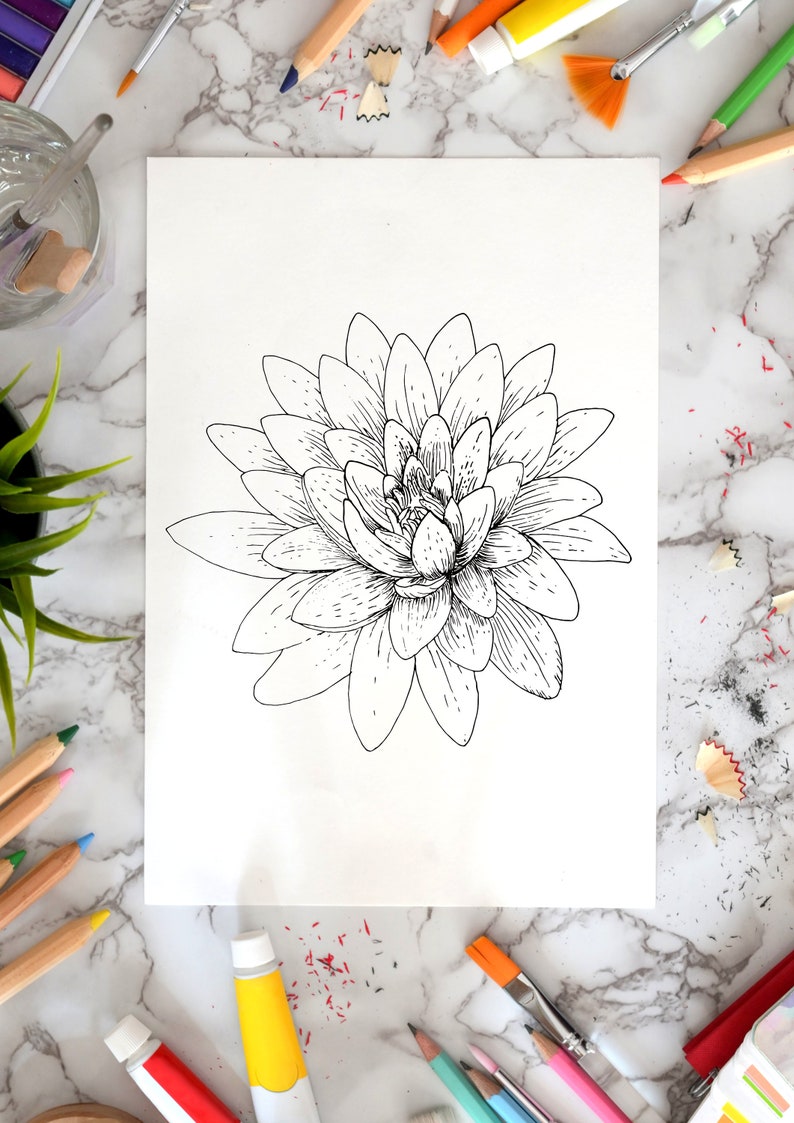 Lotus Flower Wall Art Printable Minimalist Black and White Etsy