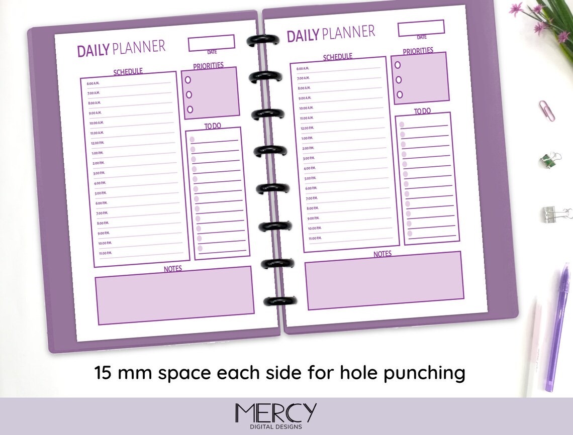Half Letter Daily Planner Printable, Day on One Page, Daily Schedule ...