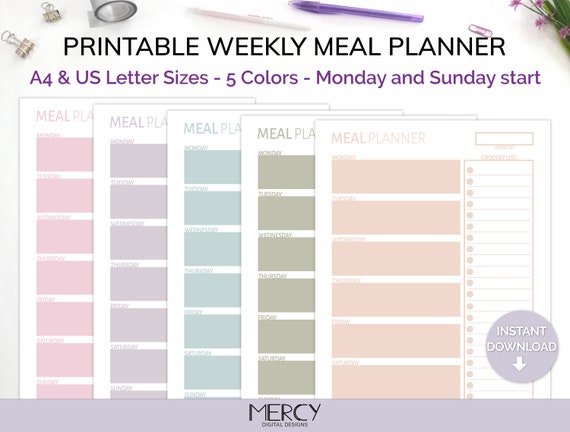 Weekly Meal Planner Printable Grocery List A4 and Letter | Etsy