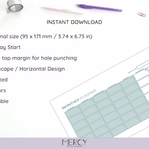 Personal Monthly Planner Printable, Personal Size Monthly Calendar - Etsy