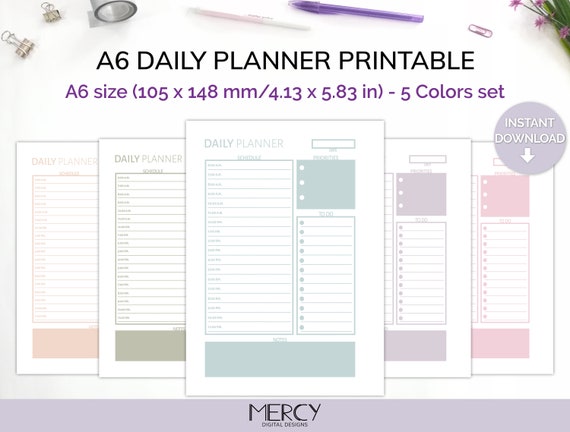 A6 Daily Planner Printable Daily Schedule Daily To Do List | Etsy