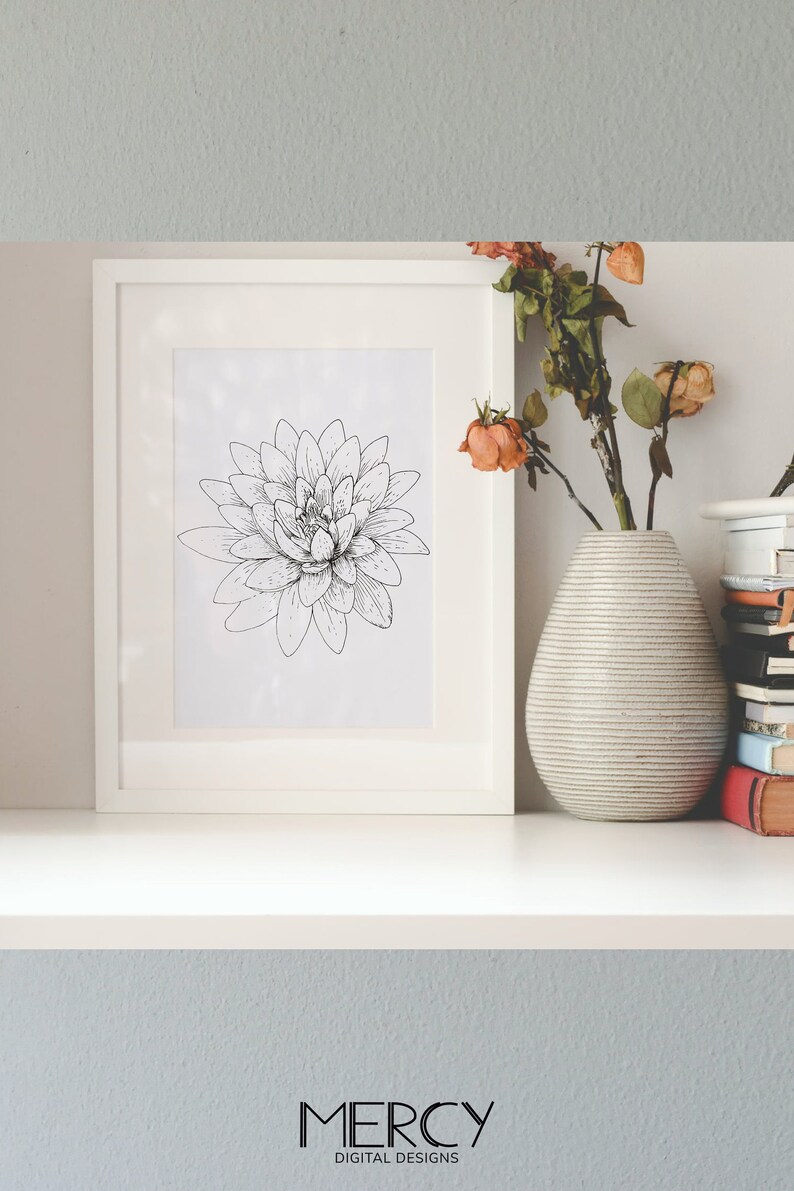 Lotus Flower Wall Art Printable Minimalist Black and White Etsy