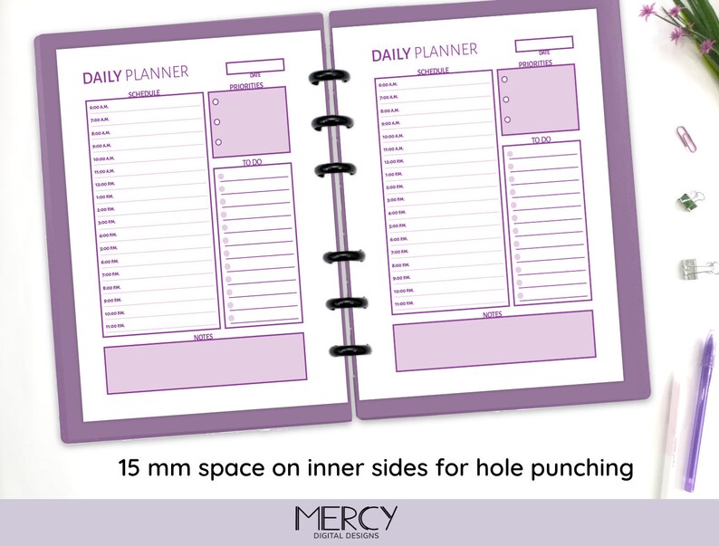 A6 Daily Planner Printable Daily Hourly Planner Day on One - Etsy
