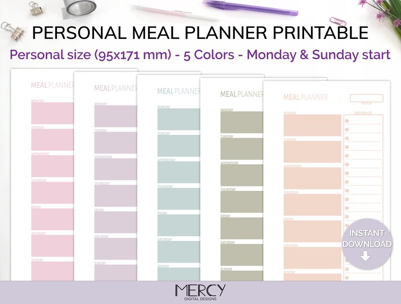 Personal Meal Planner Printable Insert Personal Size Weekly - Etsy