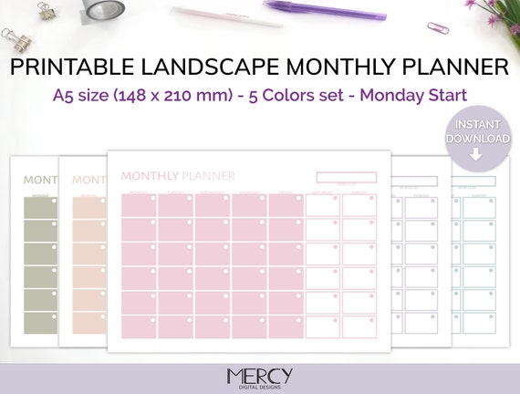 A5 Monthly Planner Printable A5 Undated Calendar | Etsy