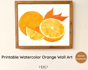 Watercolor Orange Fruit Wall Art Printable, Orange Digital Art Print