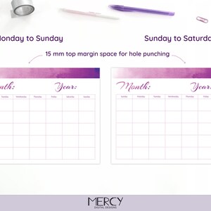 Blank Calendar Printable, Purple, Undated, A4, Letter - Etsy