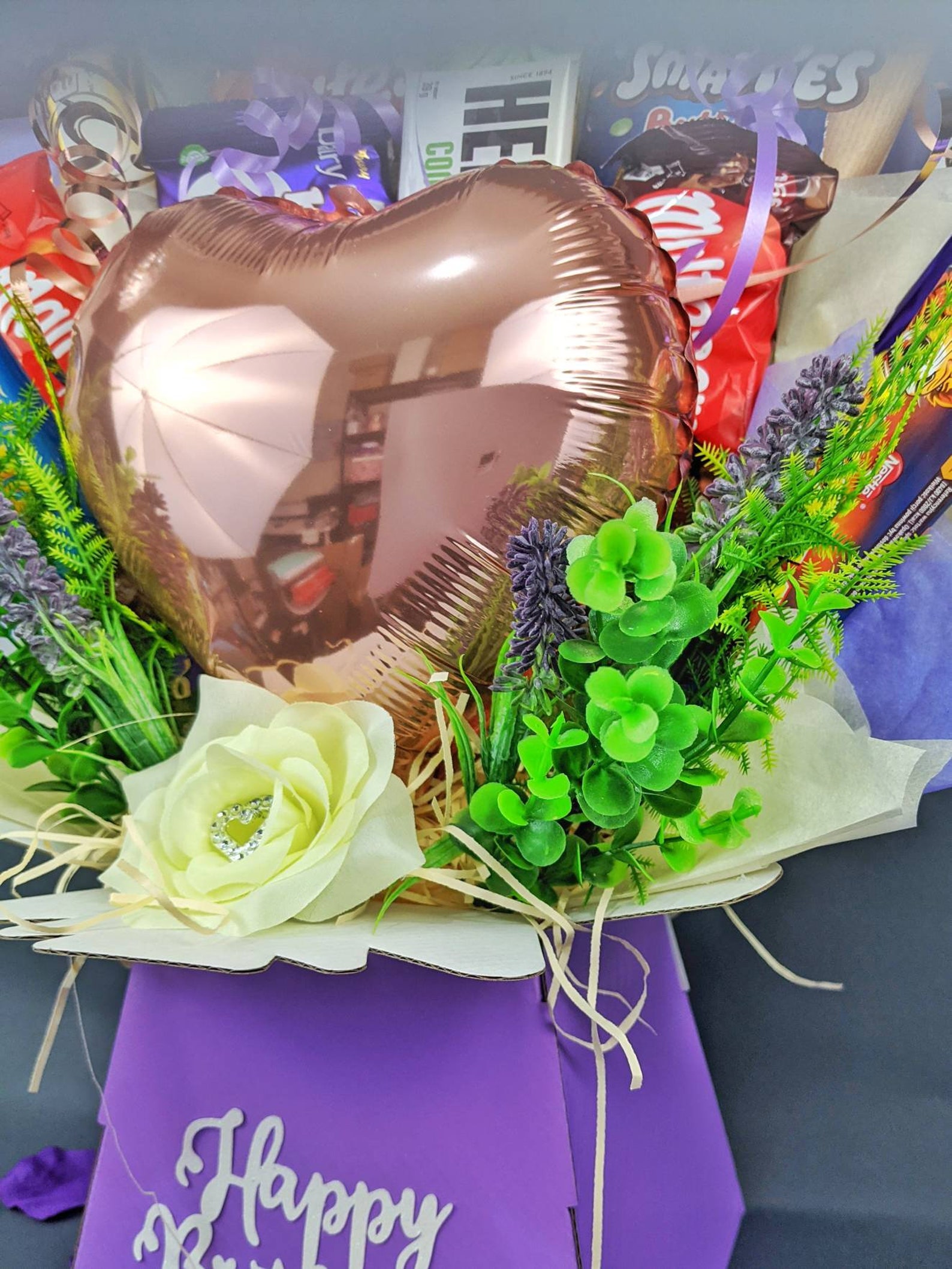 Luxury chocolate bouquet hamper with rose gold heart balloon Etsy