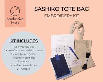 sac à main sashiko par vous | Kit de broderie de sac fourre-tout sashiko adapté aux débutants