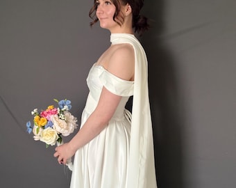 Luxury chiffon bridal scarf|Bridal chiffon wedding scarf|Minimalist chiffon scarf|Flowy soft chiffon wedding shawl|Long off-white scarf