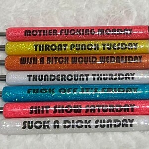 Swear Word Pens / Cuss Woorden / Weekdag Pennen / Adult Sassy Days of the Week Glitter set van 7