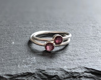 Sterling Silver Garnet Ring | 4mm Red Garnet Ring | Solitaire Pink Garnet Silver Ring | January Birthstone | Statement Ring