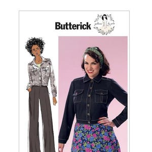 Op de afbeelding: Een naaipatroon voor een getailleerd denim jack en een wijde broek. Het patroon is van Butterick en het patroonnummer is B6390.