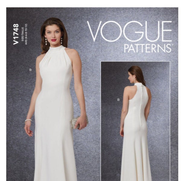 Vogue V9373 V1748 New Women’s Designer Goddess Gown Sewing Pattern ~ Glamorous Hollywood Princess Dress, Maxi Trumpet skirt ~ Sizes 4-20