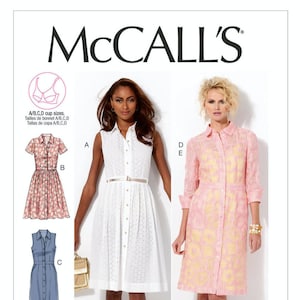 McCall's M6696 New Women's Classic Shirtdress & Slip Sewing Pattern ~ Retro Pleated/Slim skirt, collar, Customfit Cups, Pockets ~ All Sizes