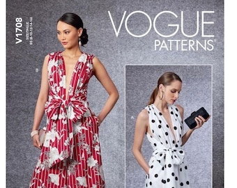 Vogue V1708 New Women’s American Designer Jumpsuit Playsuit/Romper Sewing Pattern ~1970s Glam, Pull-on, DeepV Bodice Tie Wrap~ Sizes 8-24