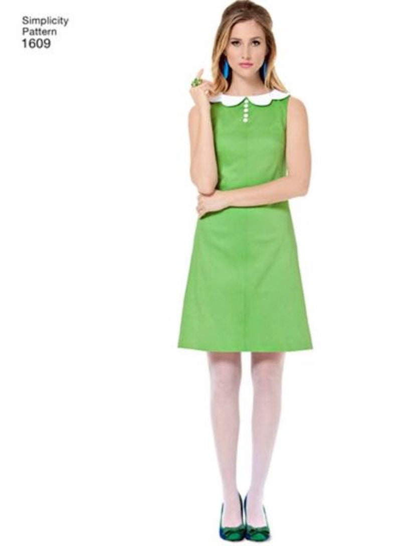 Simple to Sew Collar Simplicity 1609 New Jiffy Mini Shift Dress Sewing Pattern~ Modern 1960s Vintage A-line Shift All Sizes Bow