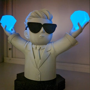 Wall Street Bets Kid - Gray - with Black Glasses and Custom Glow-in-the-Dark Diamonds, Wallstreetbets Reddit Mascot, Diamond Hands