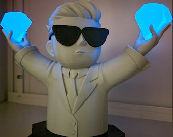 Wall Street Bets Figurine, Gray with Black Glasses and Custom Glow-in-the-Dark Diamonds