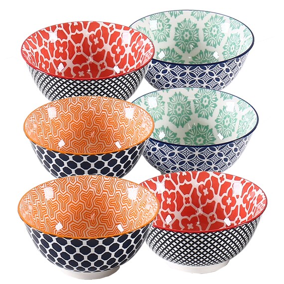 Lucever Cereal Bowls Set of 6 Porcelain Bowls for Soup, Salad, Rice, or  Pasta, 6.0 Inch Diameter, 23 Fluid Ounce 2.75 Cup Capacity 