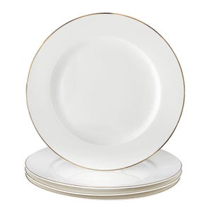 Platos elegantes de porcelana para cena Pacifica Dinning, juego de 4, 10,5 pulgadas con borde dorado, duraderos y saludables para uso diario