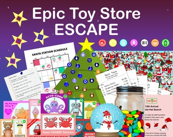 Escape Room-spel afdrukbaar | Kerst familie avontuur puzzelspel | DIY-escapegame-activiteit voor kinderen | Ontsnapping uit de kerstepische speelgoedwinkel