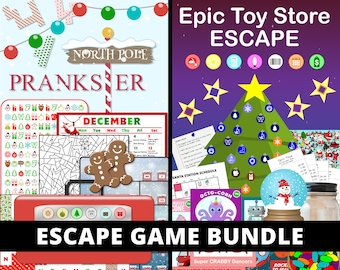 Escape Game Bundle | 2-Pack Christmas Printable Escape Room | North Pole Prankster and Epic Toy Store Escape