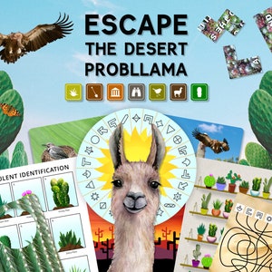 Escape Room Game Printable | Llama Party Puzzle Game | Cactus DIY Escape Room | Escape the Desert Probllama