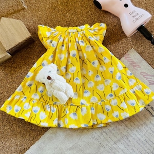 2 pieces per set, Blythe Doll Dress, Yellow Floral Outfit, White Bear, Fits Ob24