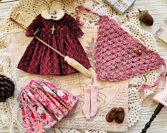 Halloween Set for blythe, Blythe Doll Clothes Cottagecore Outfit | 6 Piece Vintage Dress Set (OB22 OB24)