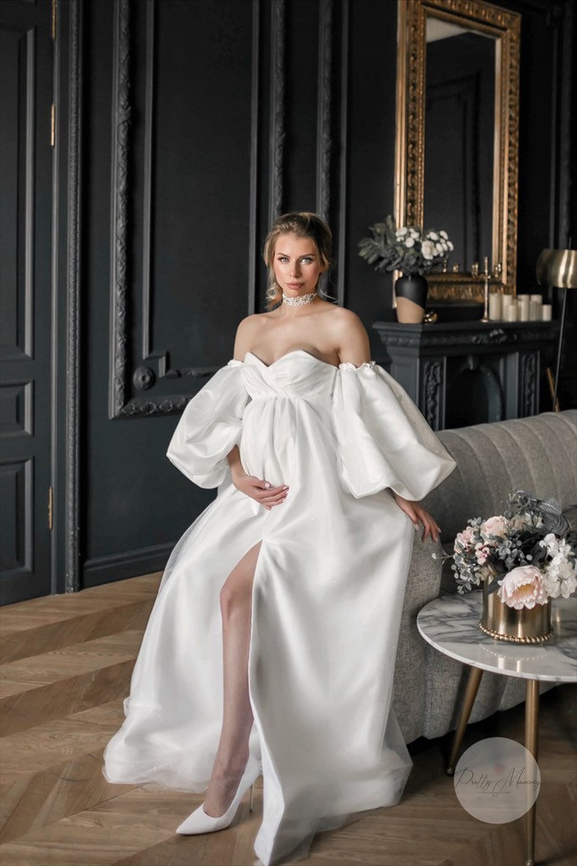 Long white maternity dress Dolce for photoshoot pregnancy Etsy