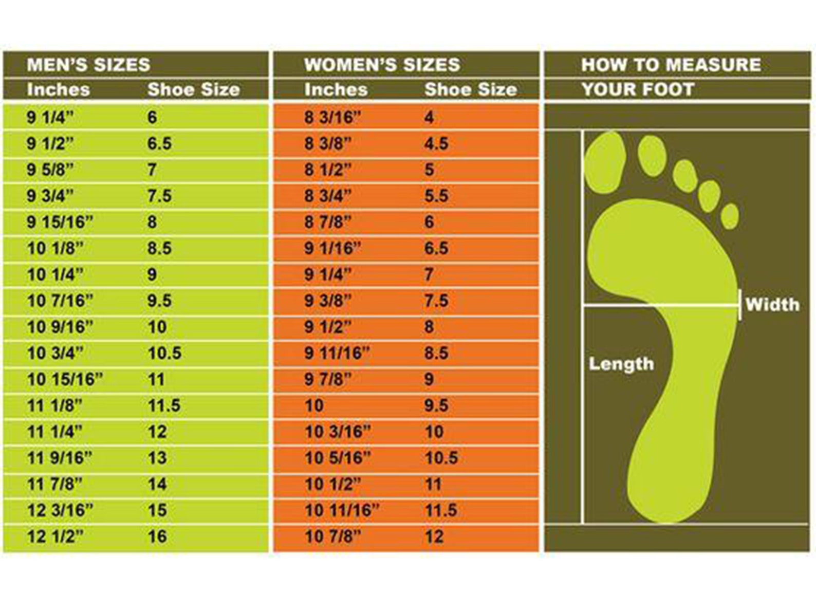 Size Chart обувь
