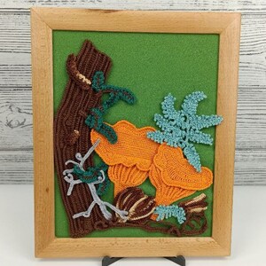 Enchanting Handmade 3D Picture Featuring Chanterelle Mushrooms and a Majestic Tree
