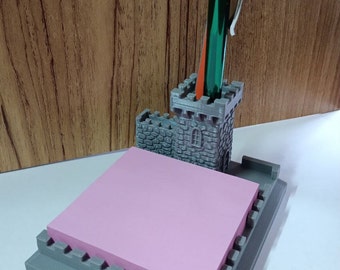 3D Printed Desk Organizer: Castle Pen & Sticky Note Holder
