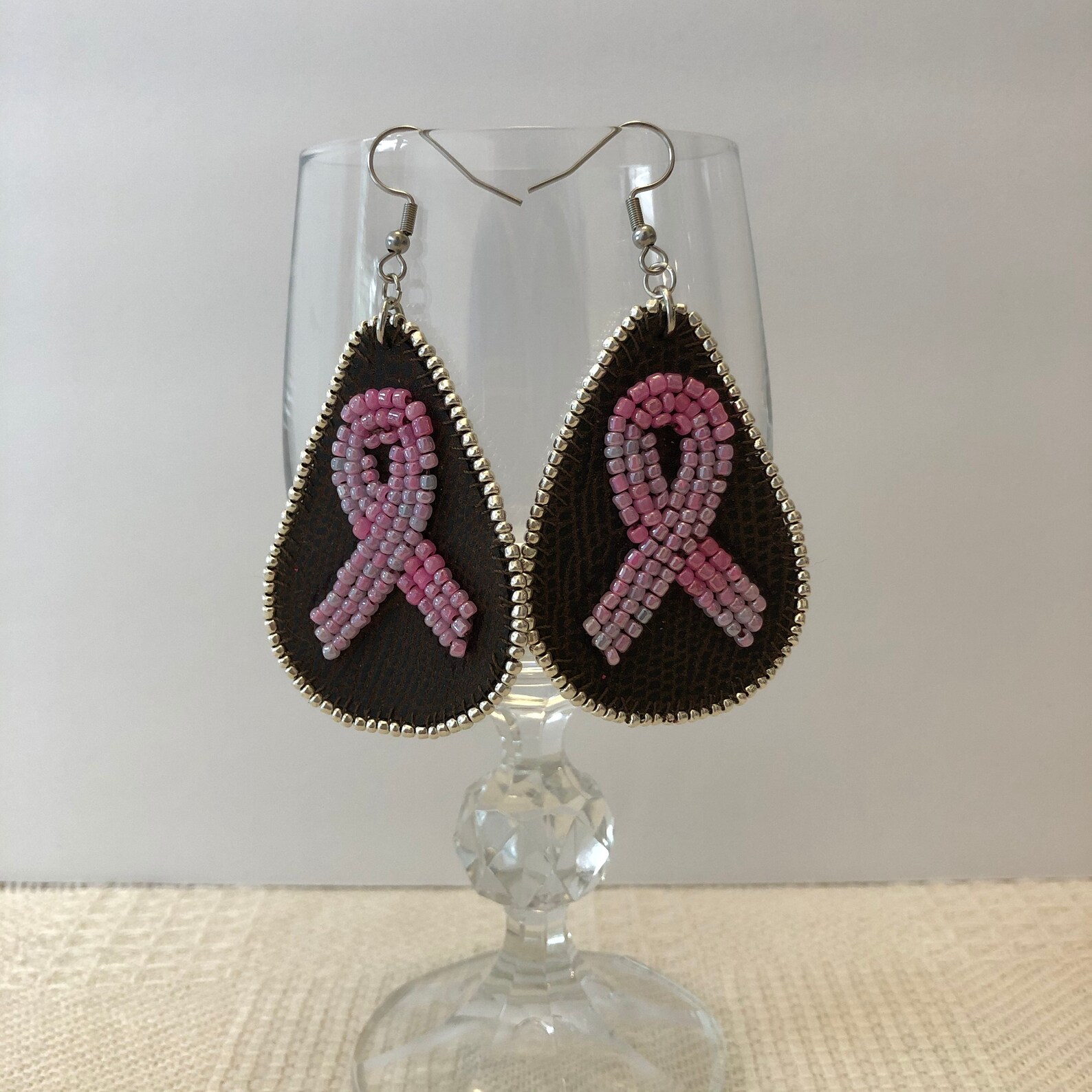 Breast cancer theme earrings faux leather earrings Breast Etsy