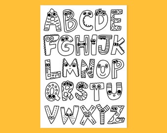 Funny ABC Alphabet coloring page for kids - Instant PDF, JPEG Download, Printable