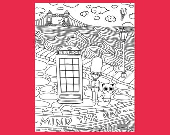 London Coloring page - Instant PDF, JPEG Download, Printable Adult Coloring