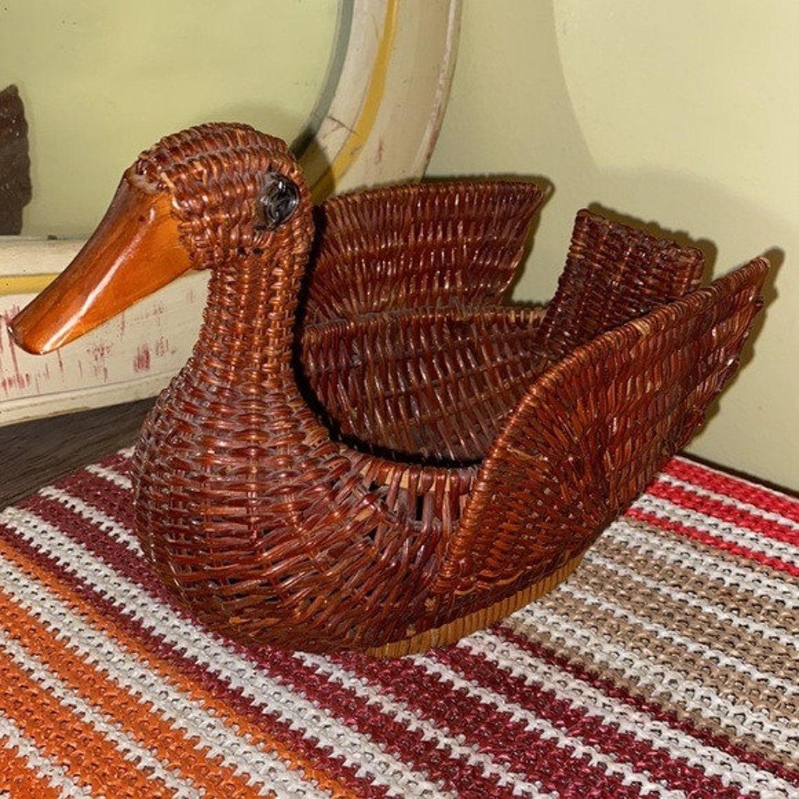 Vintage Wicker Woven Duck & Swan Basket Set Etsy