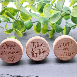 Personalized wooden stopper for bottle of wine and champagne wedding baptism birth witness Christmas dad grandpa godfather