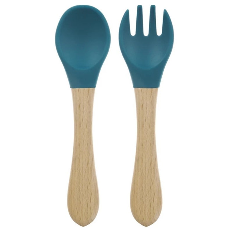 Baby Cutlery Made of Silicone and Wood Fork and Spoon Etsy